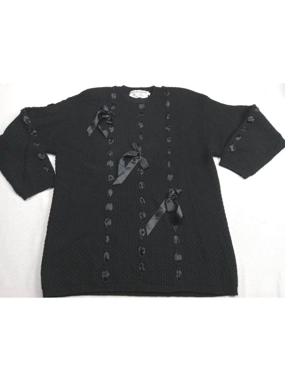 Michael Simon Wool Knit Sweater Ribbon Bow Detail One Size